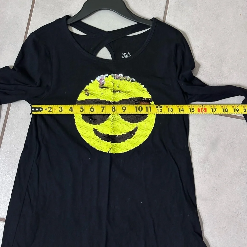 Justice girls Kids black sequin Emoji‎ longsleeve shirt size 14
